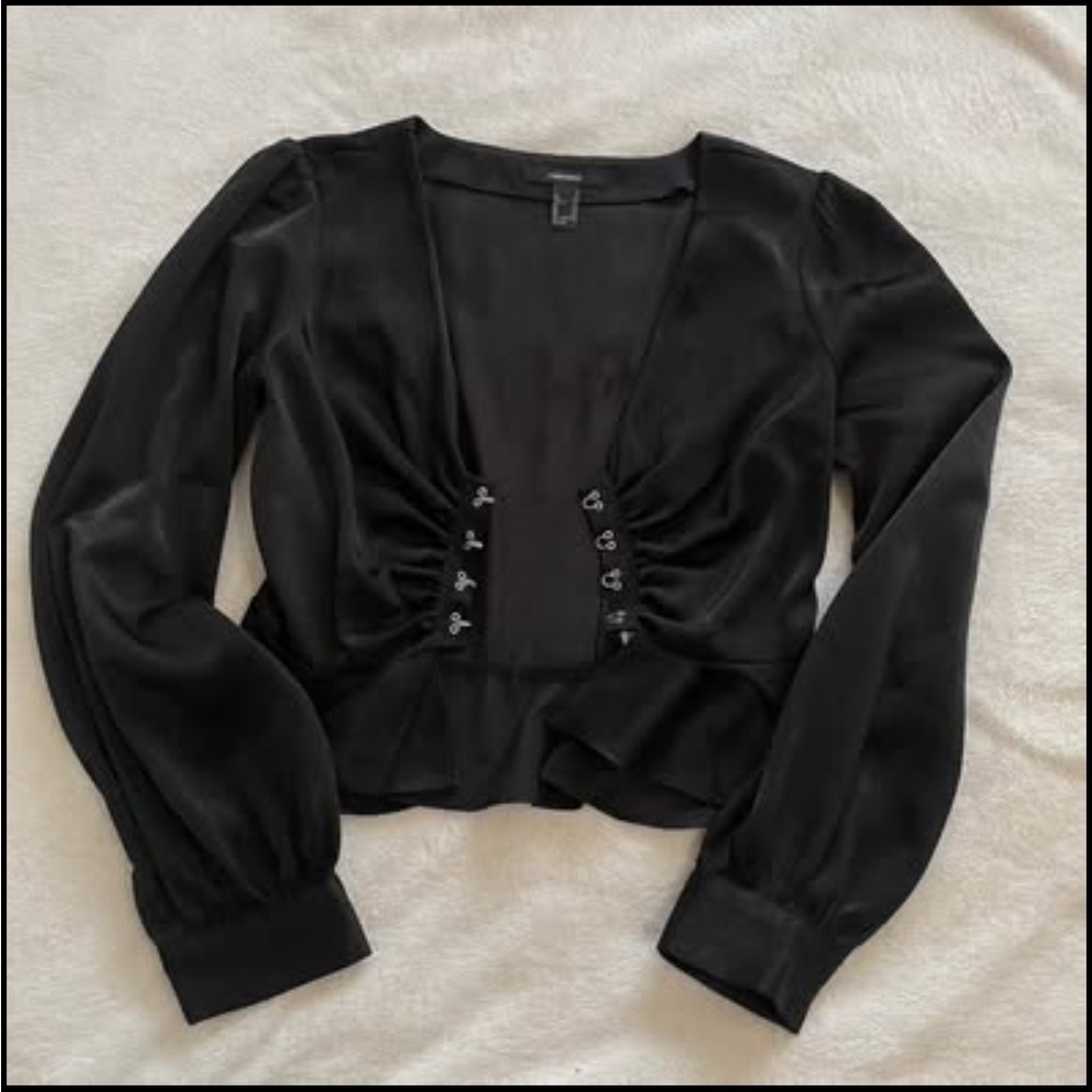 Forever 21 Black Ruched Embellished Blouse